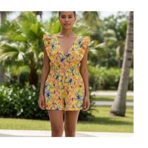 Short Romper NWT Colorful Boho Summer Tropical  Ruffle Jessica Simpson SZ Med